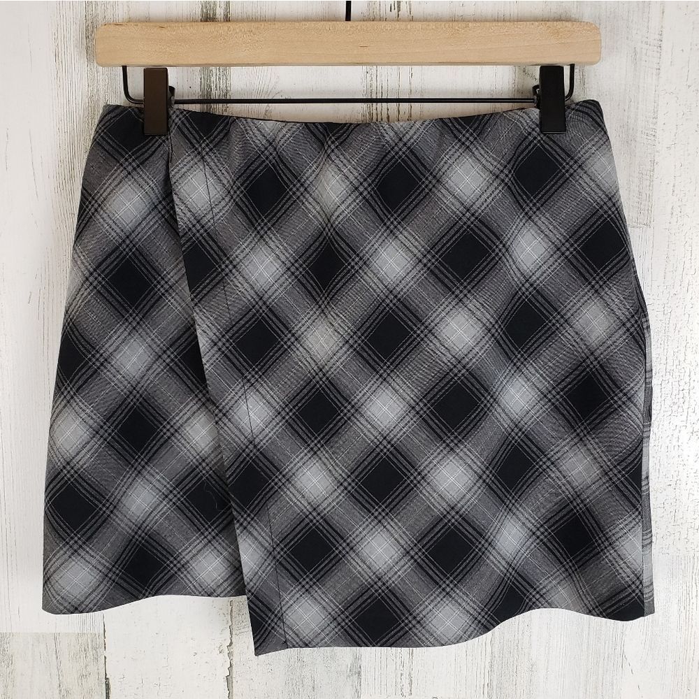 Peyton Jensen Faux Wrap Plaid Skirt Sz S